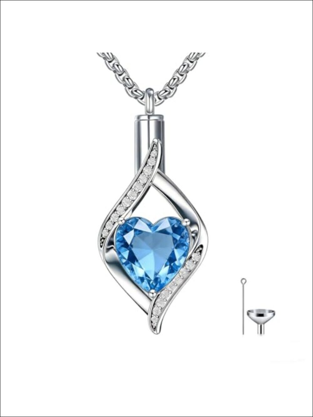 925 Sterling Silver Teardrop Urn Necklace Heart Birthstone Memorial Keepsake